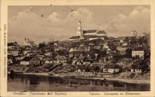Ak Hrodna Grodno Weißrussland, Panorama mit Njemen
