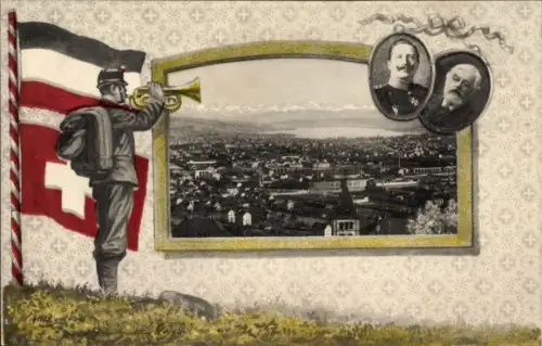 Passepartout Ak Zürich Stadt Schweiz, Panorama, Staatsbesuch Kaiser Wilhelm II.