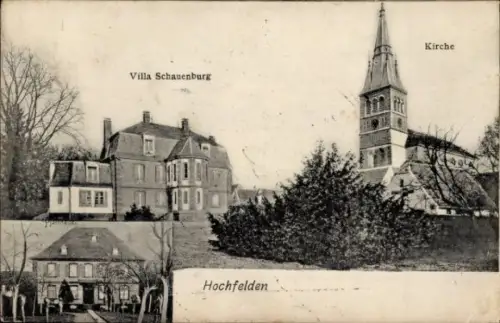 Ak Hochfelden Elsass Bas Rhin, Kirche, Villa Schauenburg, Pfarrhaus