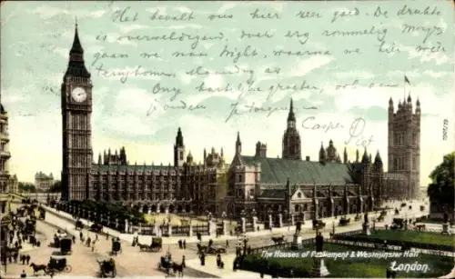 Ak Westminster London City, Houses of Parliament, Westminster Hall,  Big Ben, Menschenmenge