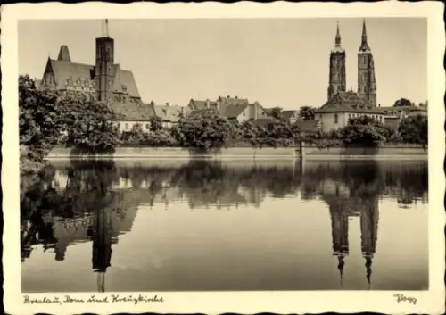 Ak Wrocław Breslau Schlesien,  Dom, Kreuzkirche, Wasserreflexion