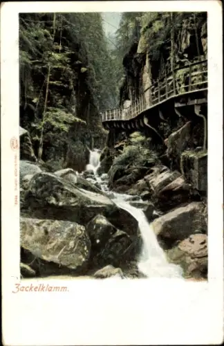 Ak Szklarska Poręba Schreiberhau Riesengebirge Schlesien, Zackelklamm, Zackelfall