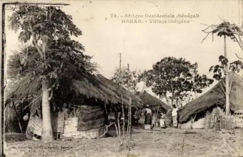 Ak Dakar Senegal, Dorfansicht, Hütten, Bäume, Senegal, Dakar