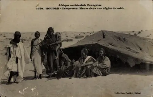 CPA Afrique occidentale Française, Soudan, Campement Maure dans une région de sable