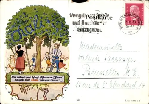 Künstler Ak Mit Kali gedüngter Pflaumenbaum voller Früchte, Bauernfamilie