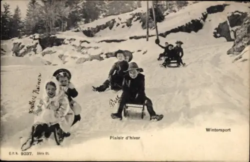 Ak Schweiz, Wintersport, Kinder beim Schlittenfahren