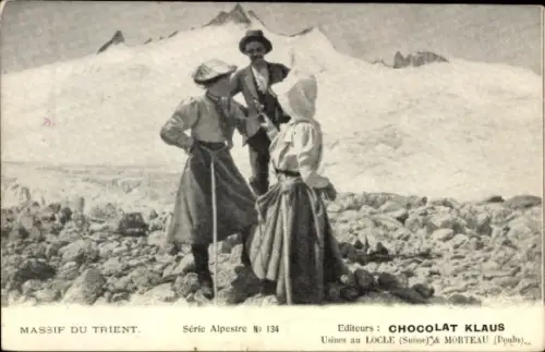 Ak Wanderer in den Alpen, Massiv von Trient, Chocolat Klaus