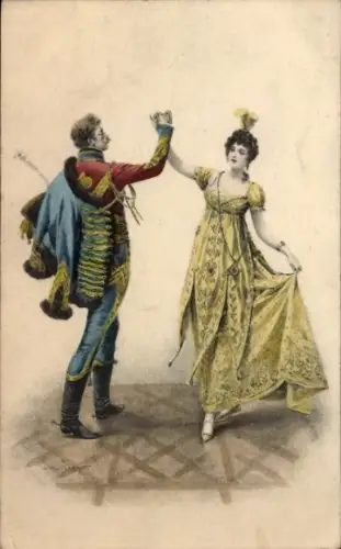 Ak Tanzpaar, Tanzende Menschen, Mann in Uniform