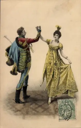 Ak Tanzpaar, Tanzende Menschen, Mann in Uniform