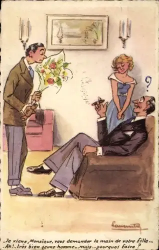 Künstler Ak Monsieur, vous demander la main de votre fille, Humor