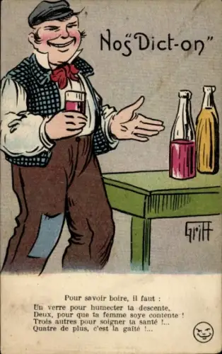 Künstler Ak Griff, Mann in Tracht, Nos Dict-on