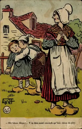 Künstler Ak Griff, Frau mit Kindern in Tracht