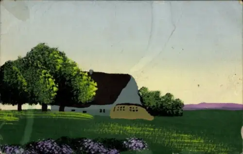 Handgemalt Ak Dorfidyll, Haus