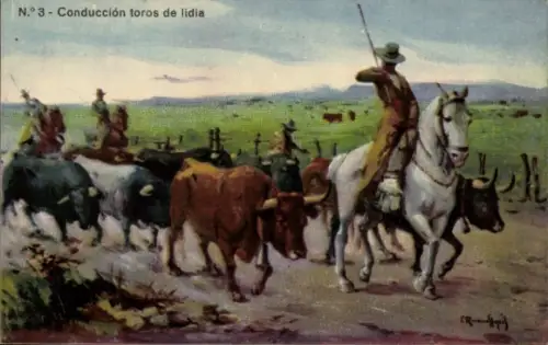 Künstler Ak Ruano Llopis, Carlos, Conduccion toros de lidia, Führen einer Stierherde