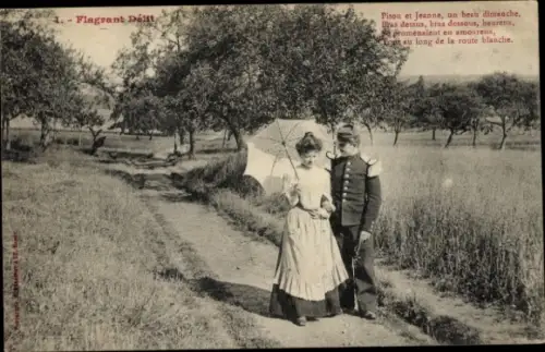 Ak Frlagrant Délit, Soldat flirtet mit Dame, Feld