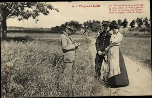 Ak Liebespaar in Flagranti erwischt, Polizist