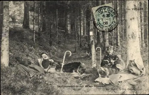 Ak Vogesen, Übernachtungscamp zweier Zollbeamter im Wald