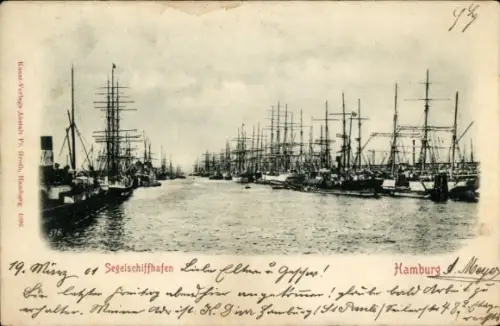 Ak Hamburg Mitte Altstadt, Segelschiffhafen