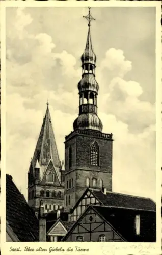 Ak Soest in Westfalen,  Türme, alte Giebel, Stadt des Deutschen Mittelalters