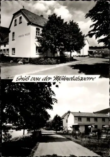 Ak Möhnesee in Westfalen, Möhnetalsperre, Pension Müller,  Bäume, Straße