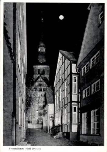 Ak Werl in Westfalen, Propsteikirche  Nachtaufnahme, Mond,  Gebäude