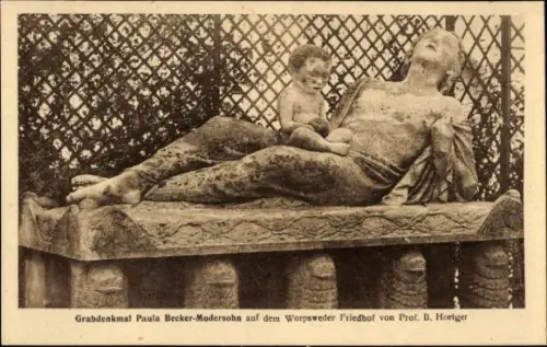 Ak Worpswede in Niedersachsen, Grabdenkmal Paula Becker-Modersohn, Statue mit Kind, Worpsweder Fr