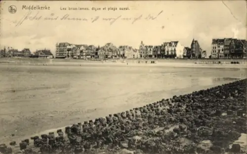 Ak Middelkerke Westflandern,  Strandansicht, Brise-lames, Digue, Plage ouest