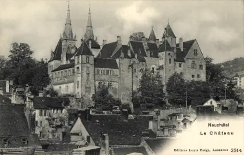 Ak Neuchâtel Neuenburg Stadt,  Le Château,  Burg, Schwarz-Weiß-Foto
