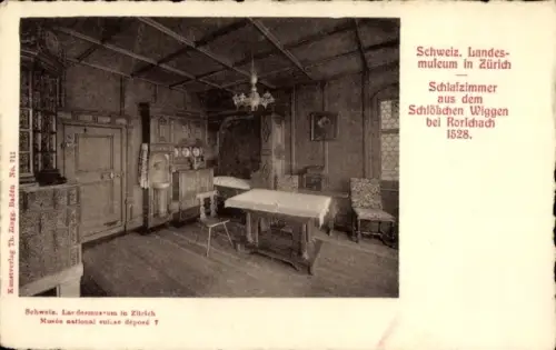 Ak Zürich Stadt Schweiz, Schlafzimmer, Schlößchen Wiggen, Landesmuseum  1528
