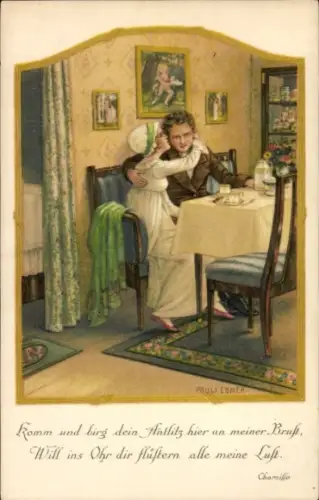 Künstler Ak Ebner, Pauli, Komm und birg dein Antlitz an meiner Brust, Liebespaar