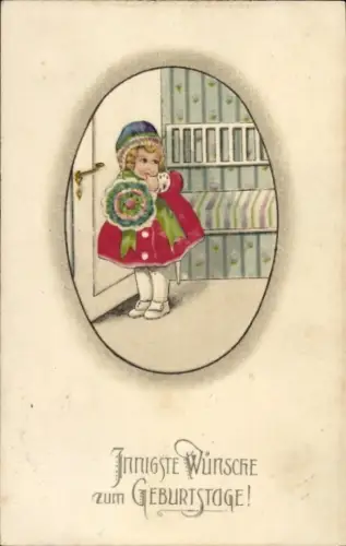 Künstler Ak Glückwunsch Geburtstag, Mädchen mit Blumen