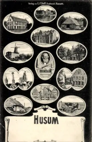 Ak Husum bei Nienburg an der Weser, Gesamtansicht, Windmühle, Denkmal
