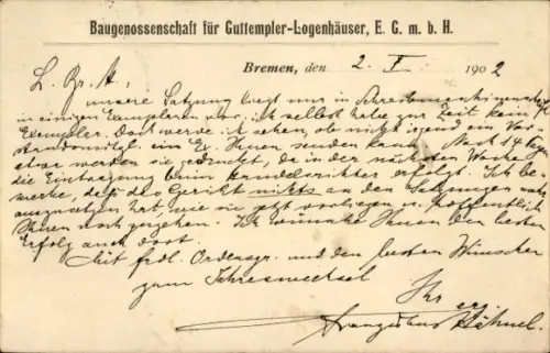 Ak Hansestadt Bremen, Baugenossenschaft für Guttempler-Logenhäuser