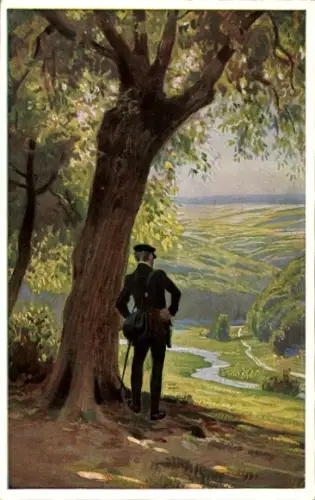 Lied Künstler Ak Hey, Paul, O Täler weit, o Höhen, Volksliederkarte Nr. 28