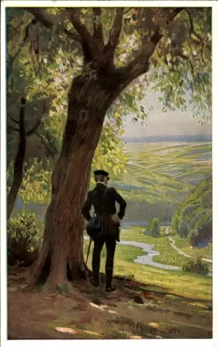 Lied Künstler Ak Hey, Paul, O Täler weit, o Höhen, Volksliederkarte Nr. 28