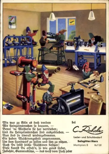 Künstler Ak Zwerge, Schuster, Schuhmaschinen, Clemens Grave, Reklame