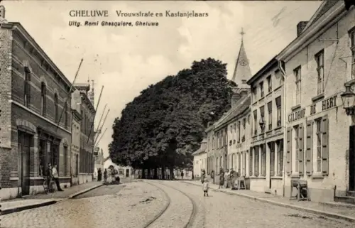 Ak Gheluwe Geluwe Westflandern, Vrouwstrate en Kastanjelaars, Gildhof de Hert