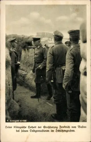 Ak Großherzog Friedrich II. von Baden, Leibgrenadiere, Schützengraben, Rotes Kreuz, I WK