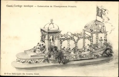 Litho Gand Gent Ostflandern, Embarcation de l'Enseignement Primai, Cortege Nautique 18.06.1905