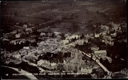 Ak Malvern West Midlands, View from the Hills showing Priory Church