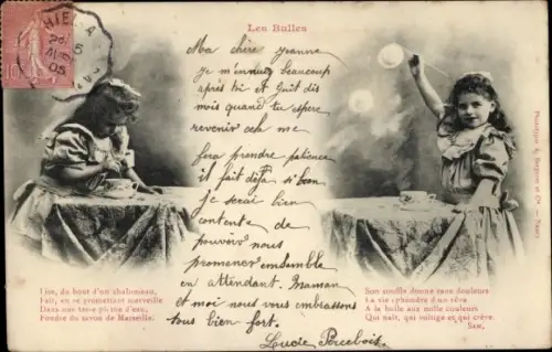 Ak Editions Bergeret, Les Bulles, Mädchen macht Seifenblasen