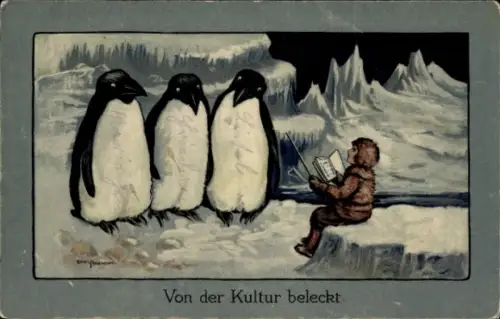 Künstler Ak Parkinson, Ethel, Von der Kultur beleckt, Pinguine