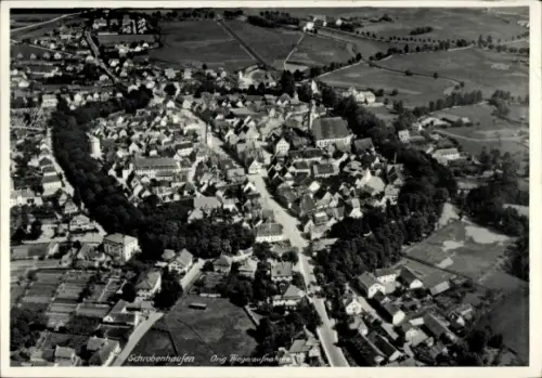 Ak Schrobenhausen in Oberbayern, Luftaufnahme von  Häuser, Bäume, Straßen