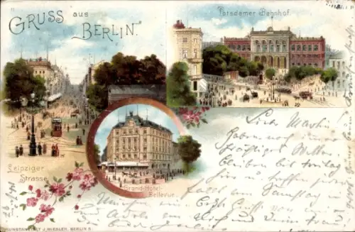 Litho Berlin Tiergarten, Potsdamer Bahnhof, Grand Hotel Bellevue, Leipziger Straße