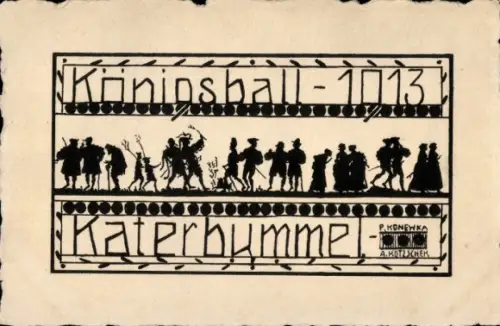 Scherenschnitt Künstler Ak Chemnitz, Königsball, Katerbummel, Konewka, Kötzschek