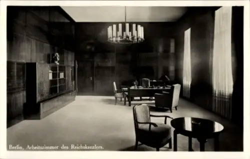 Ak Berlin Mitte, Arbeitszimmer des Reichskanzlers, Möbel, Tisch, Stühle, Lampen