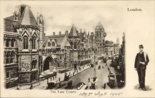Ak City of Westminster London England, The Law Courts,  1895, sepia,  
