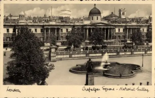 Ak Westminster London City, Trafalgar Square, National Gallery, Brunnen, Bäume, London