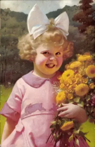 Ak Mädchen mit Blumen, Portrait