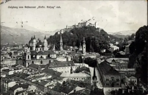 Ak Salzburg in Österreich, Blick auf  Restaurant Elektr. Aufzug, Festung Hohensalzburg, Kirchen